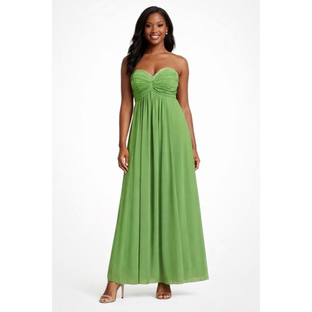Davids Bridal Clover Green Strapless Beaded Chiffon Evening Dress 16 Glam 82-27